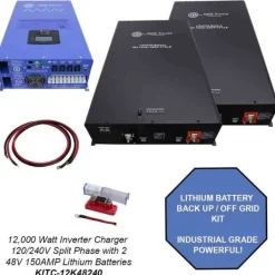Aims Power Off Grid / Back Up 12000 Watt Pure Sine Inverter Charger 120V / 240V & 48V Lithium Battery (KITC-12K48240)
