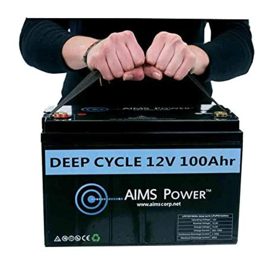 AIMS Power 12V 100Ah Lithium Battery with Bluetooth Monitoring (LFP12V100B)