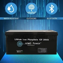 AIMS Power 12V 200Ah Lithium Battery with Bluetooth Monitoring (LFP12V200B)