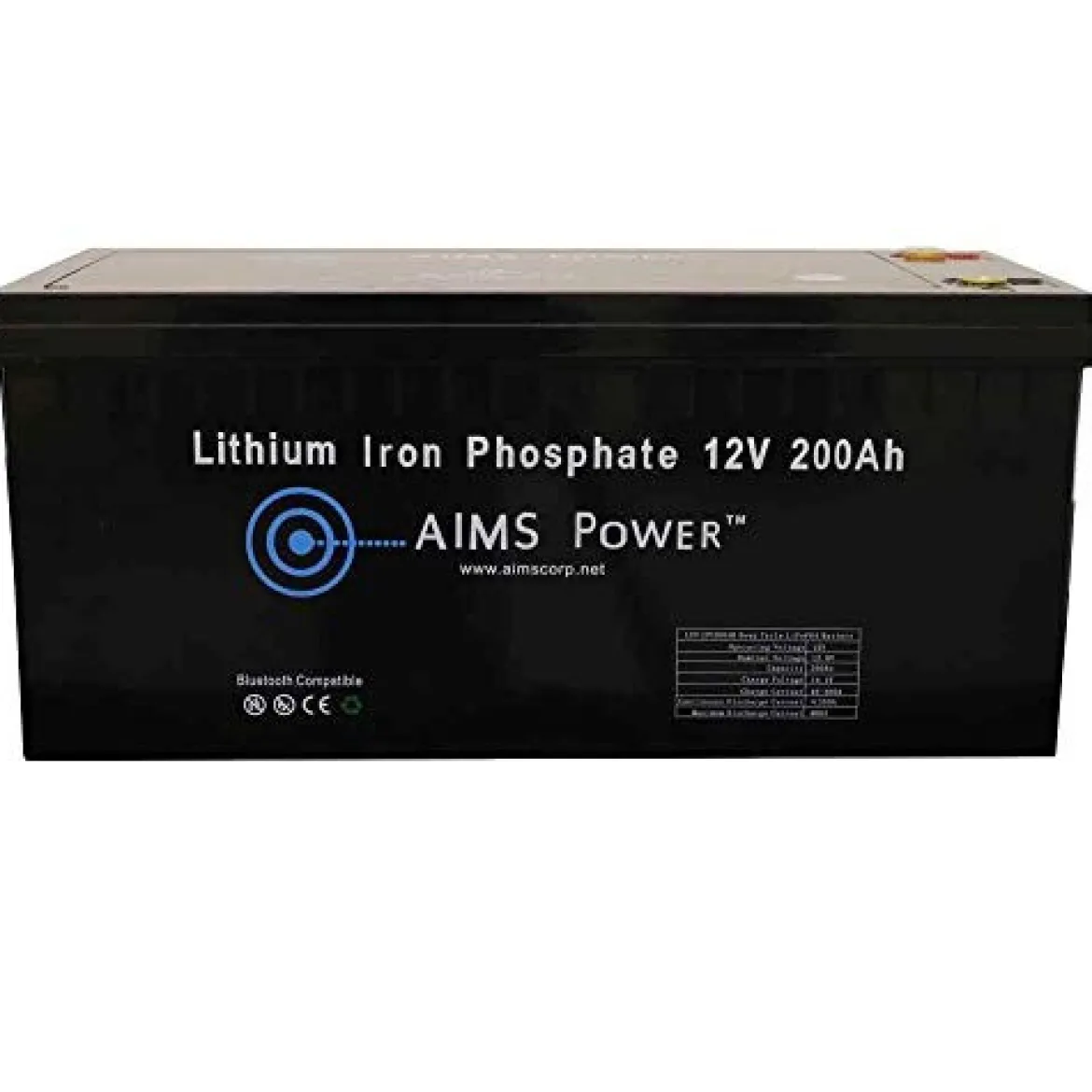 AIMS Power 12V 200Ah Lithium Battery with Bluetooth Monitoring (LFP12V200B)
