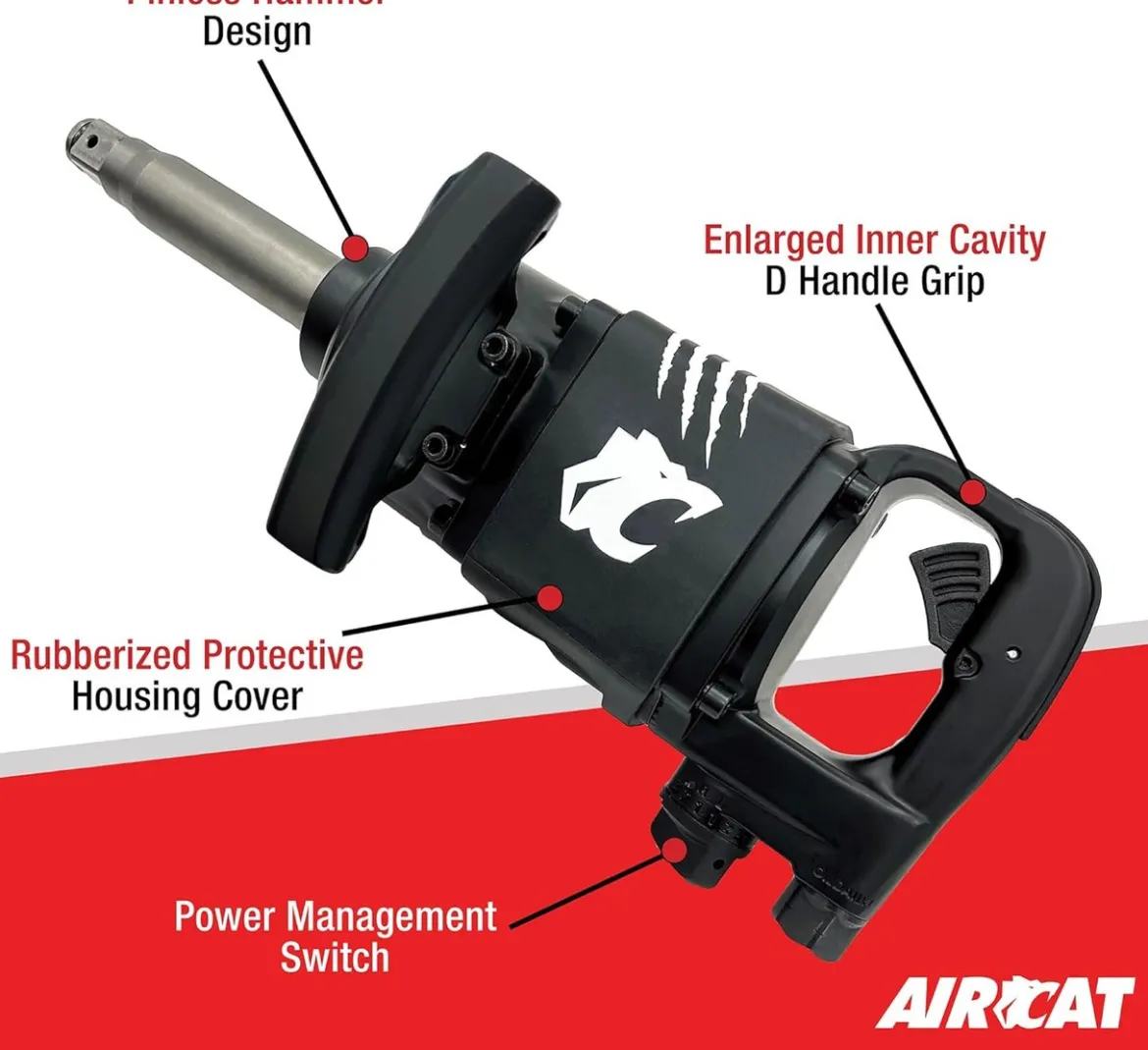 Aircat 1" Straight Impact Wrench With 6" Extended Anvil (1992-A)
