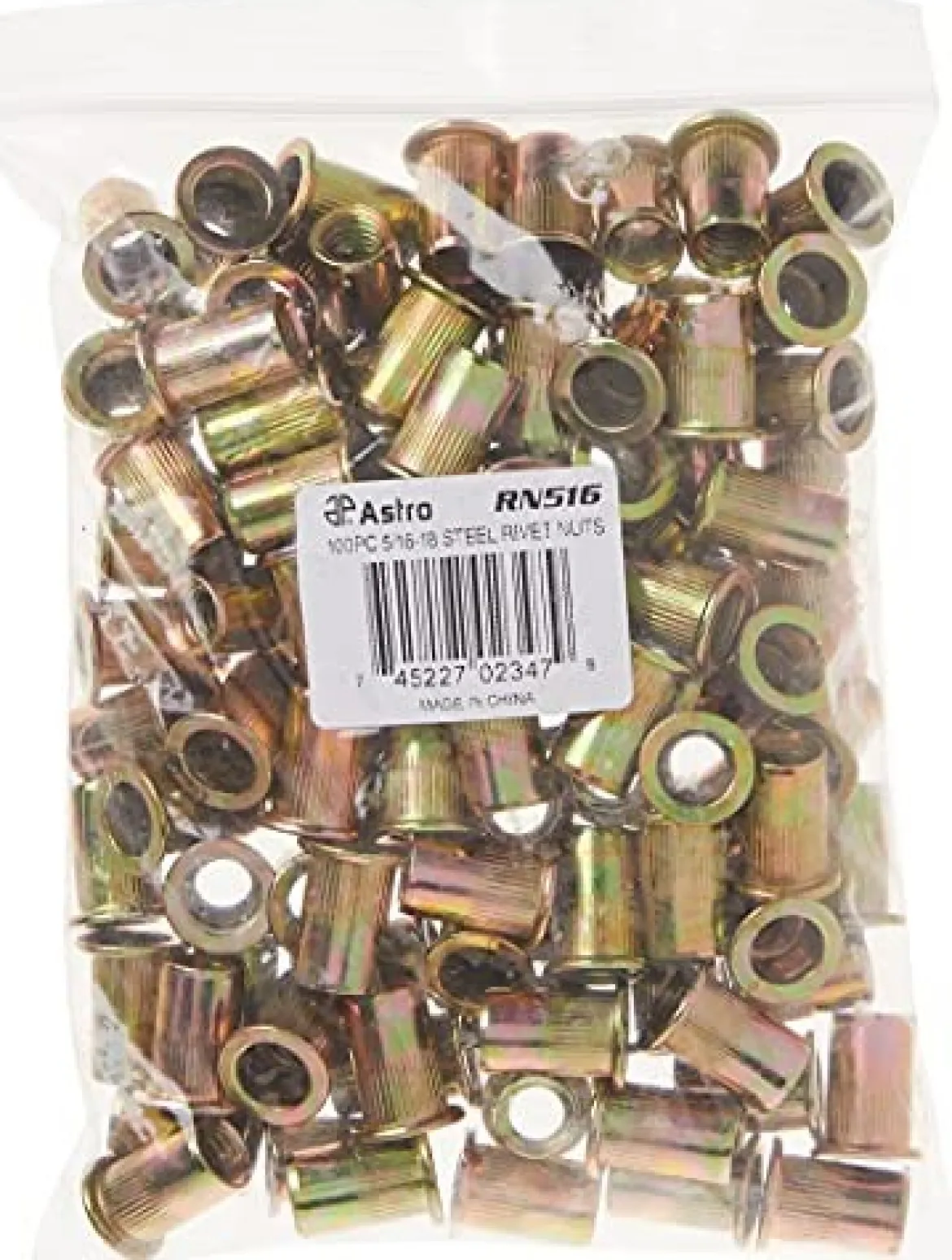 Astro Pneumatic 100 Piece 5/16-18 Zinc Plated Knurled Steel Rivet Nuts (RN516)