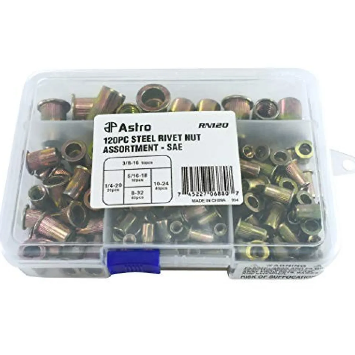Astro Pneumatic 120 Piece Steel Rivet Nut Assortment SAE Sizes (RN120)