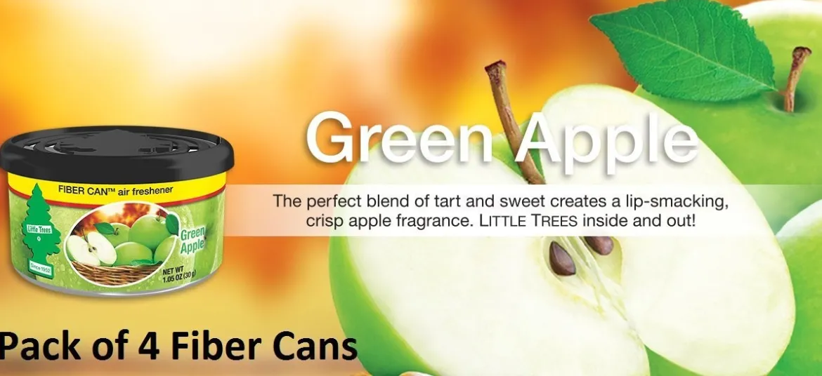 Car Freshner UFC-17816-24 Little Trees Air Fresheners Green Apple Fiber, 4 Pack