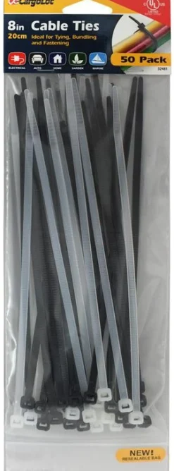 CargoLoc Cable Ties - 8", 50 Pack, Natural, Black (25 Of Each) (32481)
