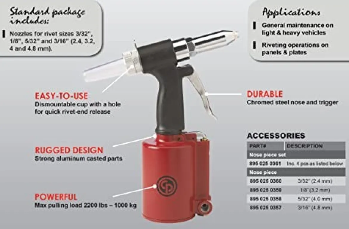 Chicago Pneumatic Air Hydraulic Riveter with Variable Nose Pieces (CP9882)
