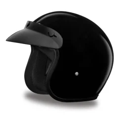 Daytona Helmets 3/4 Open Face Motorcycle Helmet [Hi-Gloss Black] [Xs] (DC1-A-XS)