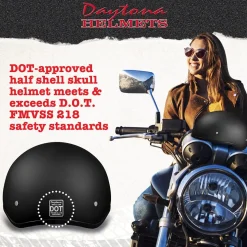 Daytona Helmets Half Skull Cap Motorcycle Helmet [Dull Black] [L] (D1-BNS-L)