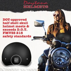 Daytona Helmets Half Skull Cap Motorcycle Helmet [Dull Black] [Xs] (D1-B-XS)