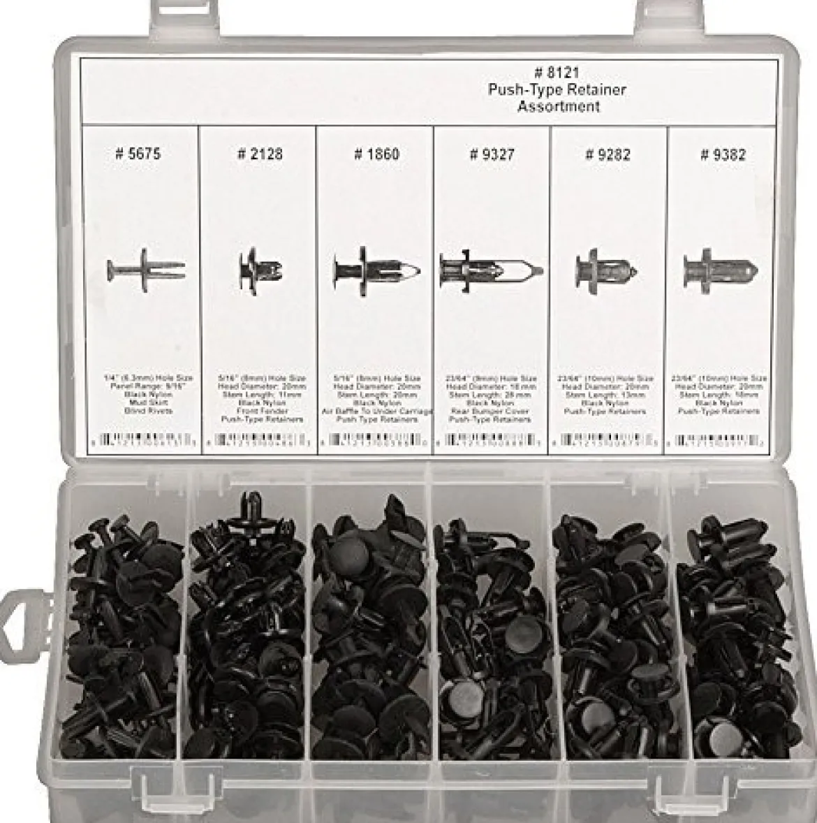 Disco Automotive 8121 Black Nylon Push-Type Retainer Assortment