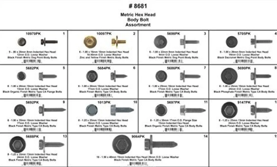 Disco Automotive 8681 Grey Replacement Hex Head Body Bolt Assortment
