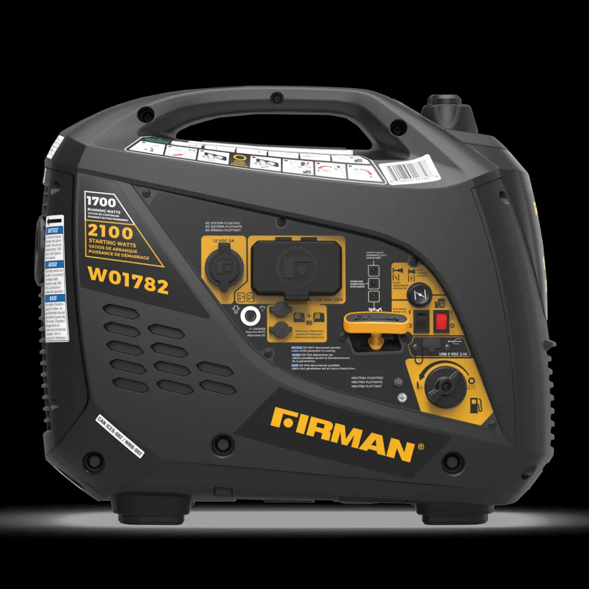 Firman Gas Inverter Portable Generator 2100/1700W Recoil Start Bonus Cover 50 ST CAN (W01782)