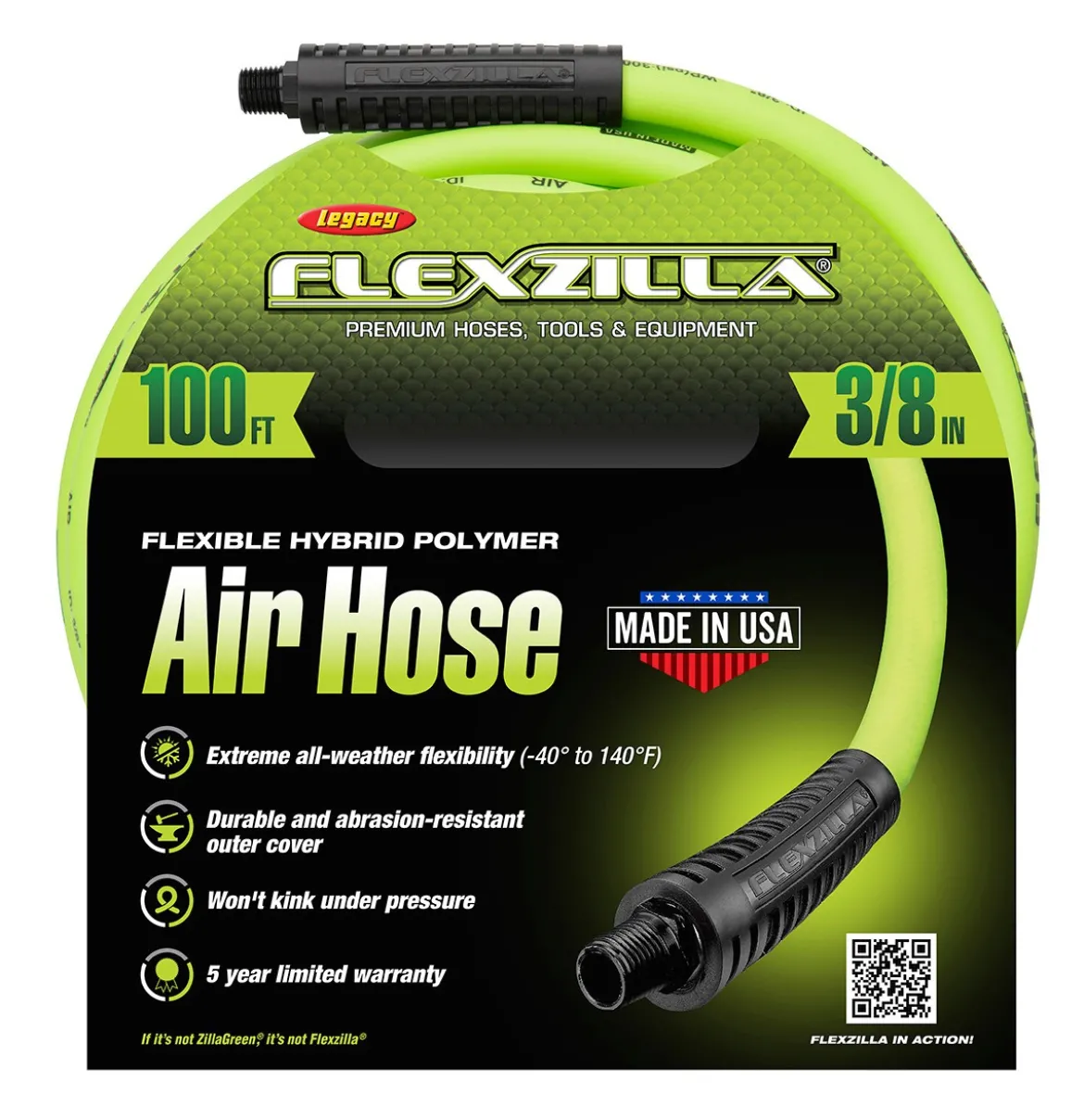 Flexzilla Air Hose 3/8 in. x 100 ft. with 1/4 in. Fittings (HFZ38100YW2)