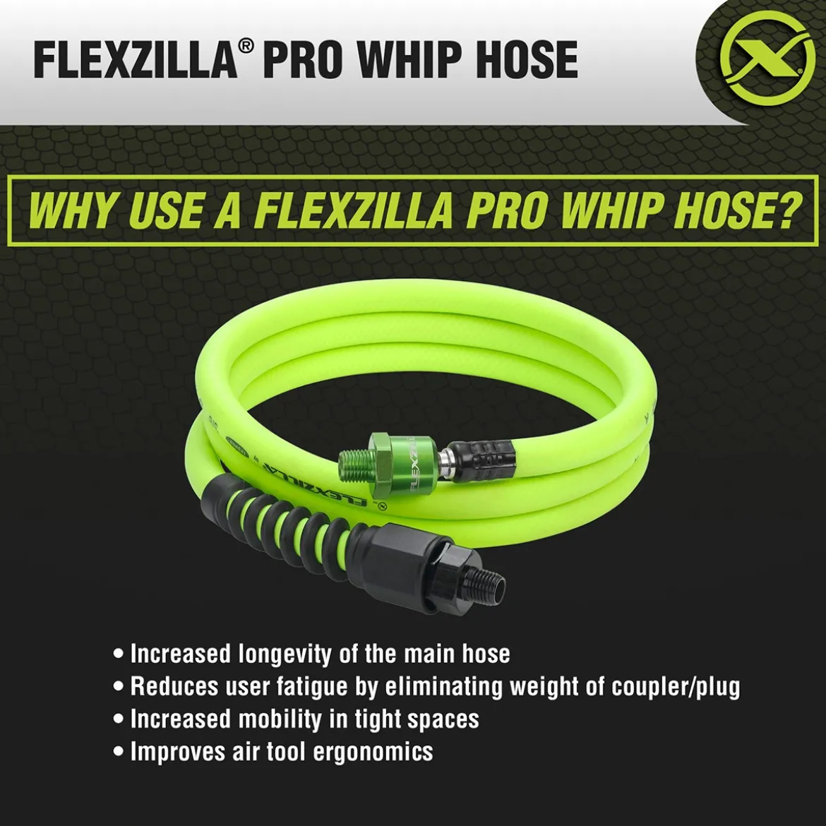 Flexzilla Custom Length Whip Hose with High Flow Ball Swivel (HFZP3806YW2B)
