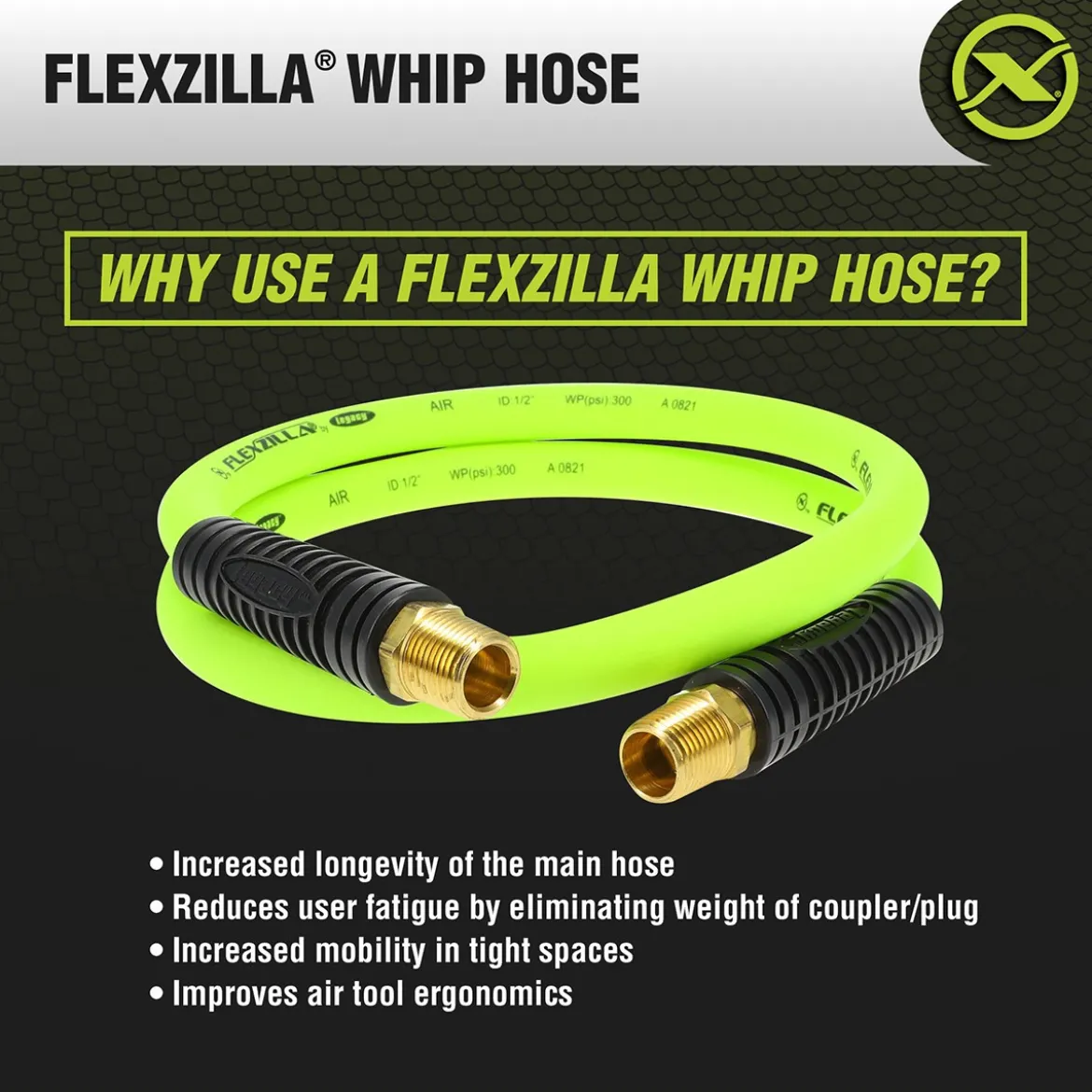 Flexzilla Legacy 1/2" x 4' ZillaWhip Swivel Whip Hose (HFZ1204YW4S)