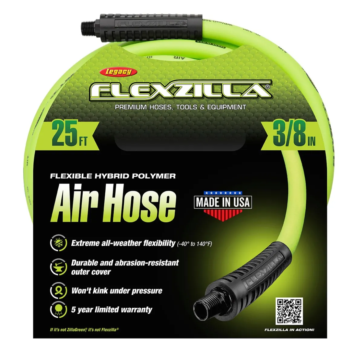 Flexzilla Legacy Air Hose, 25 ft, 3/8" Hybrid Polymer (HFZ3825YW2)