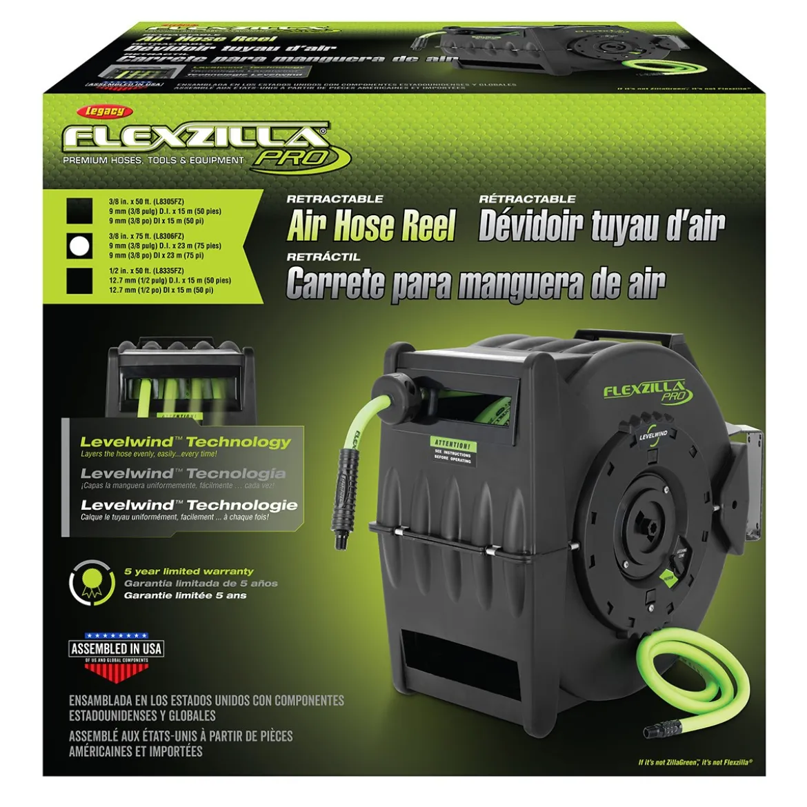 Flexzilla Legacy L8306FZ Levelwind 3/8" x 75' Hose Reel (L8306FZ)