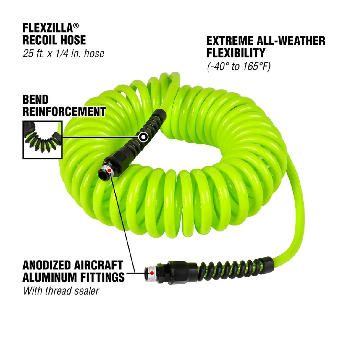 Flexzilla Legacy Manufacturing Recoil Air Hose 25 ft. 1/4" MNPT (LP1425AFZ)