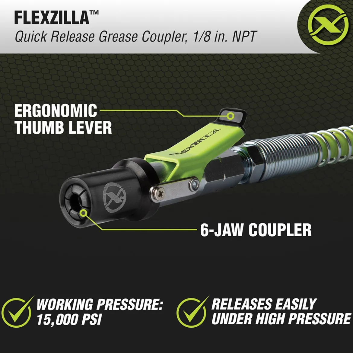 Flexzilla Quick Release Grease Coupler 1/8 NPT 6-Jaw Coupler Steel (L2050FZ)