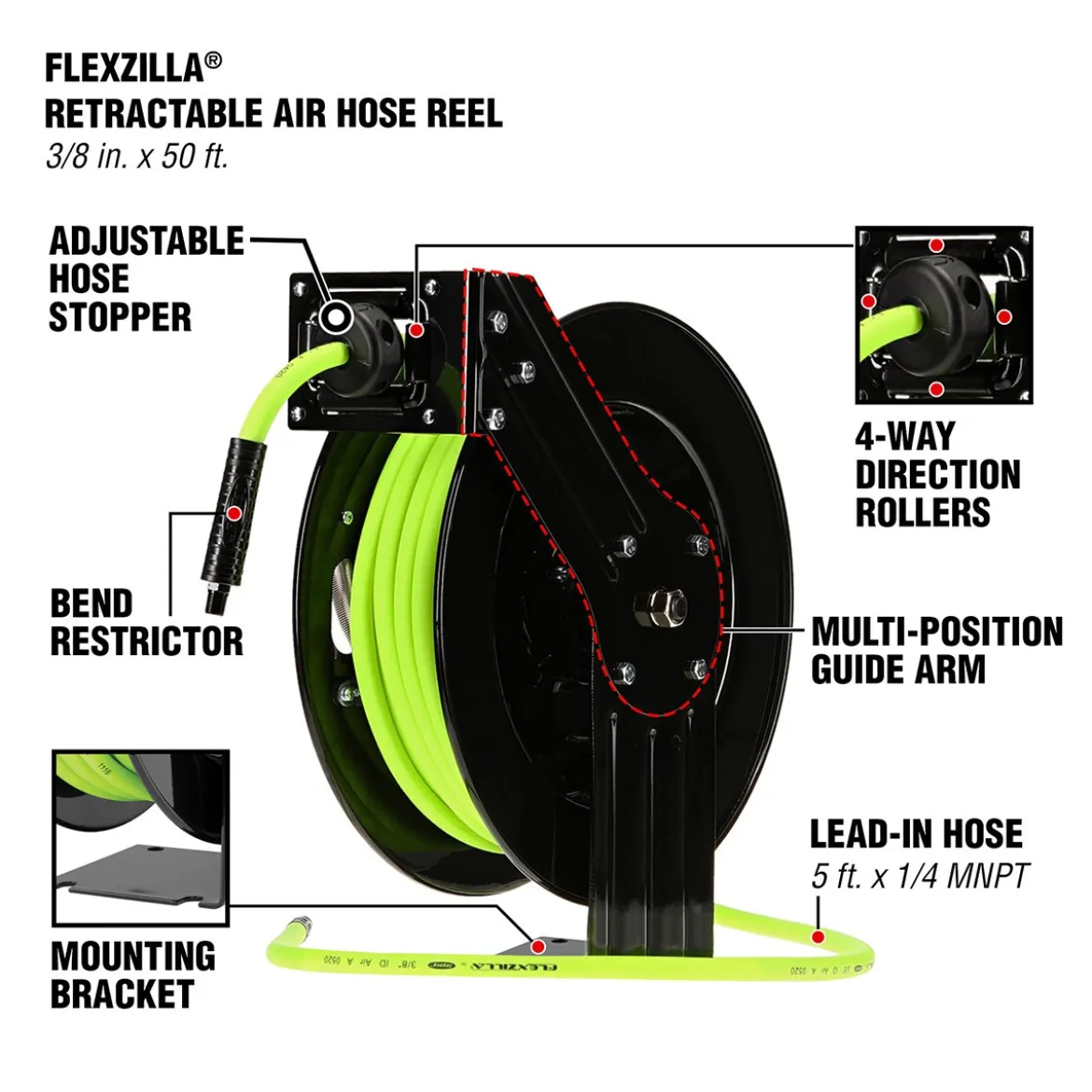 Flexzilla Retractable Air Hose Reel 3/8 in x 50 ft Hybrid (L8611FZ)