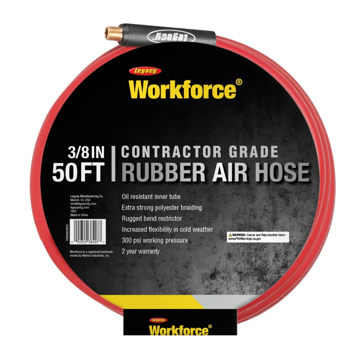 Flexzilla Rubber Air Hose 3/8 in. x 50 ft. (HRE3850RD2)