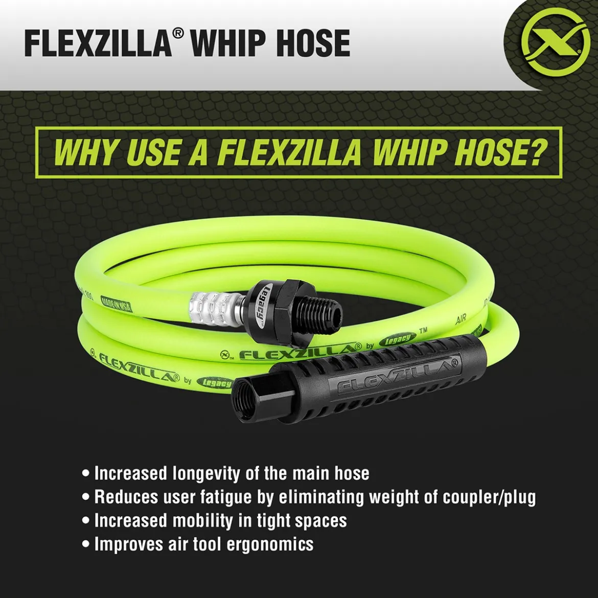 Flexzilla ZillaWhip 1/4" x 5' Ball Swivel Whip Hose (HFZ1405YW2B)