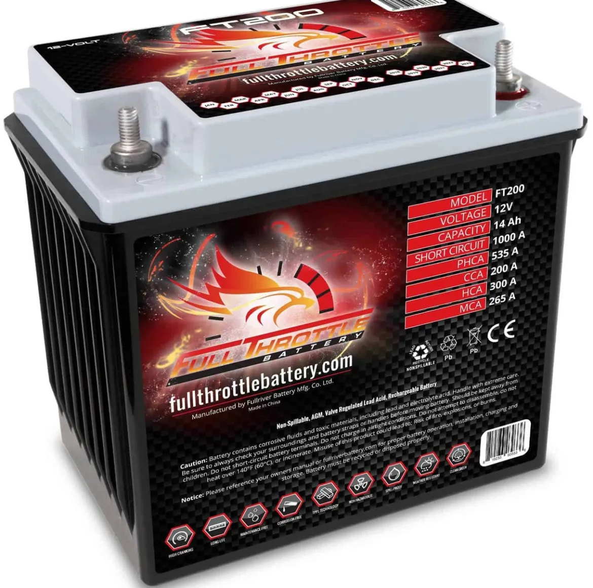 Full Throttle High-Performance AGM Battery 14Ah 200CCA (FT200)