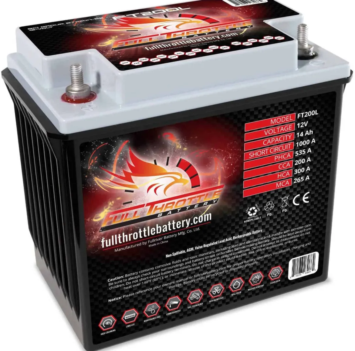 Full Throttle High-Performance AGM Battery 14Ah 200CCA (FT200L)