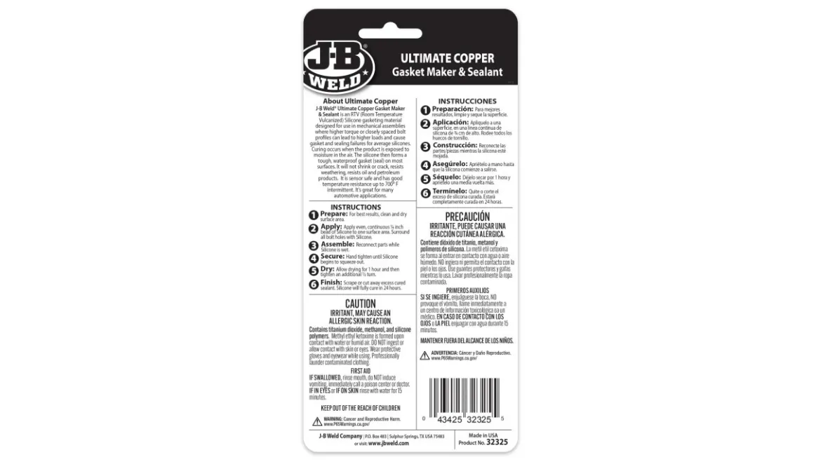 JB Weld Ultimate Copper High Temperature Rtv Silicone Gasket Maker And Sealant - 3 Oz. - Copper (32325)
