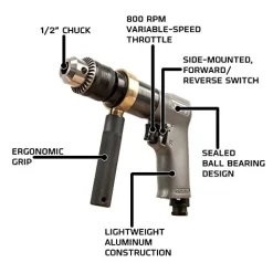 Jet 505621 JAT-621, 1/2-Inch Pneumatic Reversible Air Drill