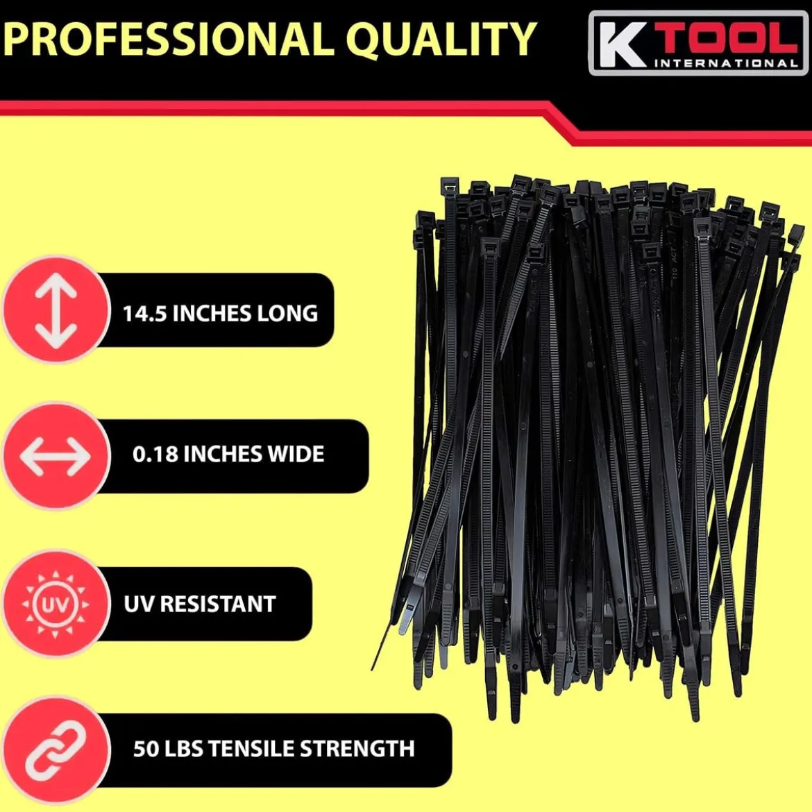 K Tool Nylon Wire Tie Black 14" 50 lb Tensile 100-Pack (78140)