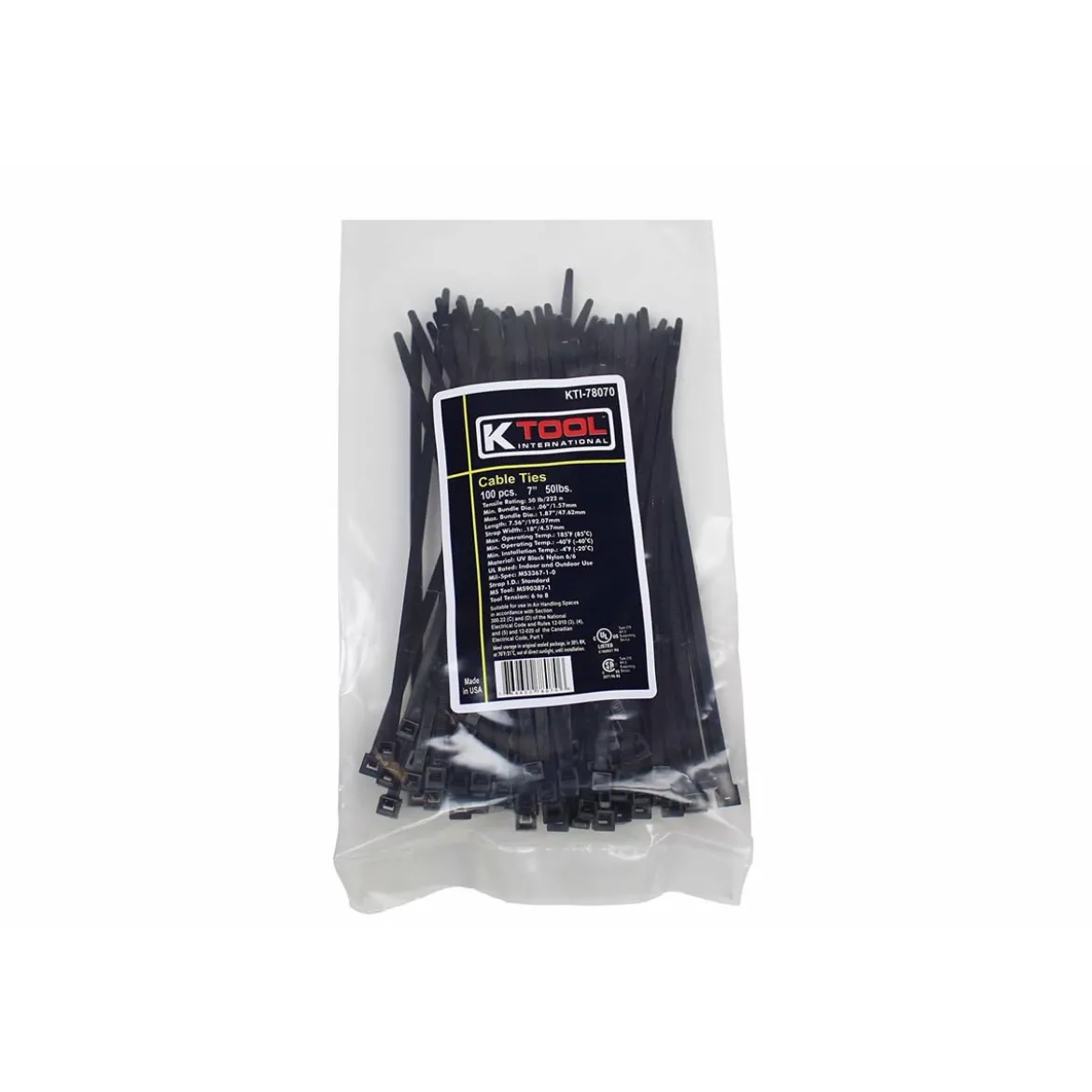 K Tool Nylon Wire Tie Black 14" 50 lb Tensile 100-Pack (78140)