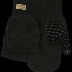 Kinco Alyeska Lined Knit Half Finger Gloves - Convertable Mitten Hood, Black, Large (5110-L)