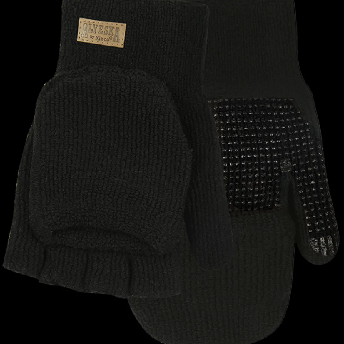 Kinco Alyeska Lined Knit Half Finger Gloves - Convertable Mitten Hood, Black, Medium (5110-M)