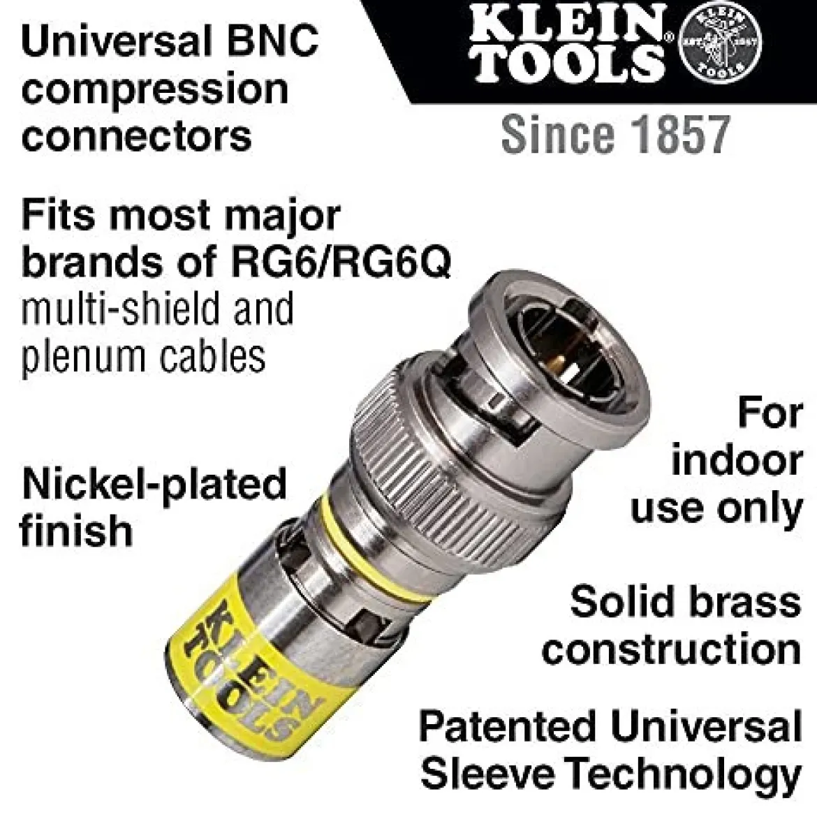 Klein VDV813-607 BNC Compression Coax Connector, for RG6/6Q Coaxial Cables