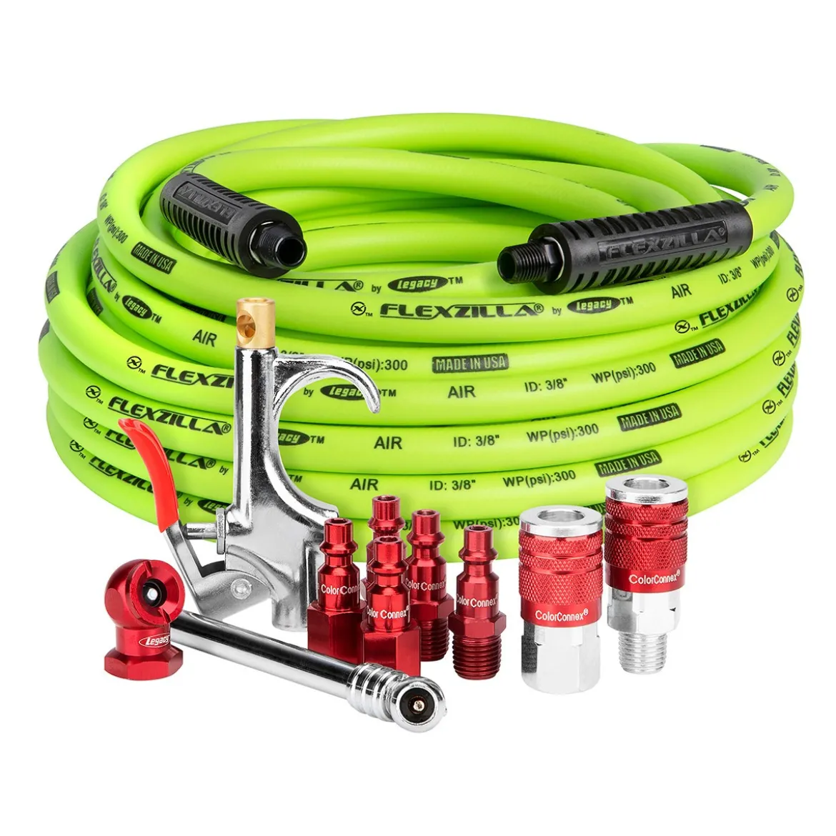 Legacy HFZCLB11D-3X 3/8" x 50' Air Compressor Hose 11 pc Coupler Plug Blow Gun