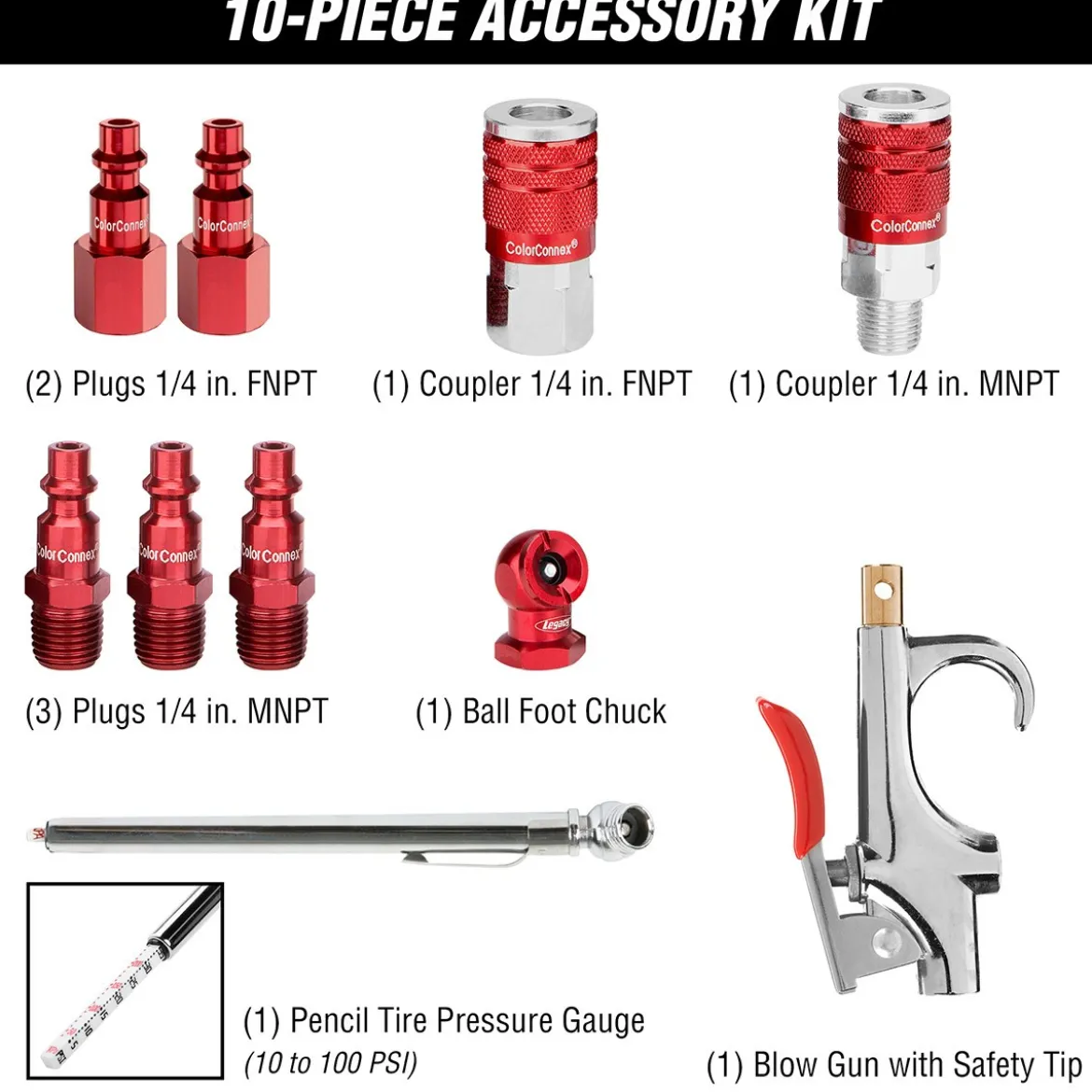 Legacy HFZCLB11D-3X 3/8" x 50' Air Compressor Hose 11 pc Coupler Plug Blow Gun