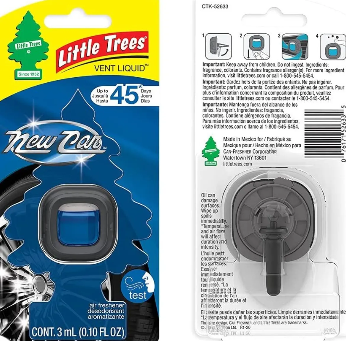 Little Trees CTK-52633-24 Air Car Freshener Vent Liquid New Car Scent, 4-Pack