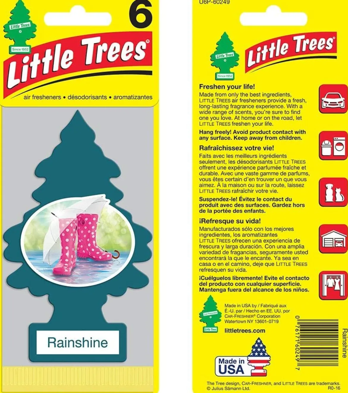 Little Trees U6P-60249 Air Car Freshener Traditional Rainshine, 6-Pack