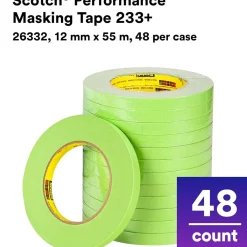3M 26332 Scotch Performance Masking Tape 233+, 12 mm x 55 m, Green