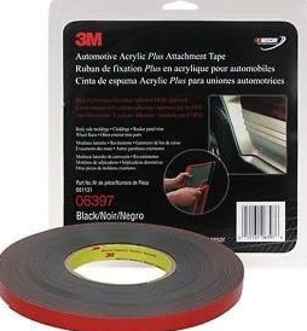 3M 1/2" X 10 Yard Black Automotive Acrylic Plus Attachment Tape (6397)