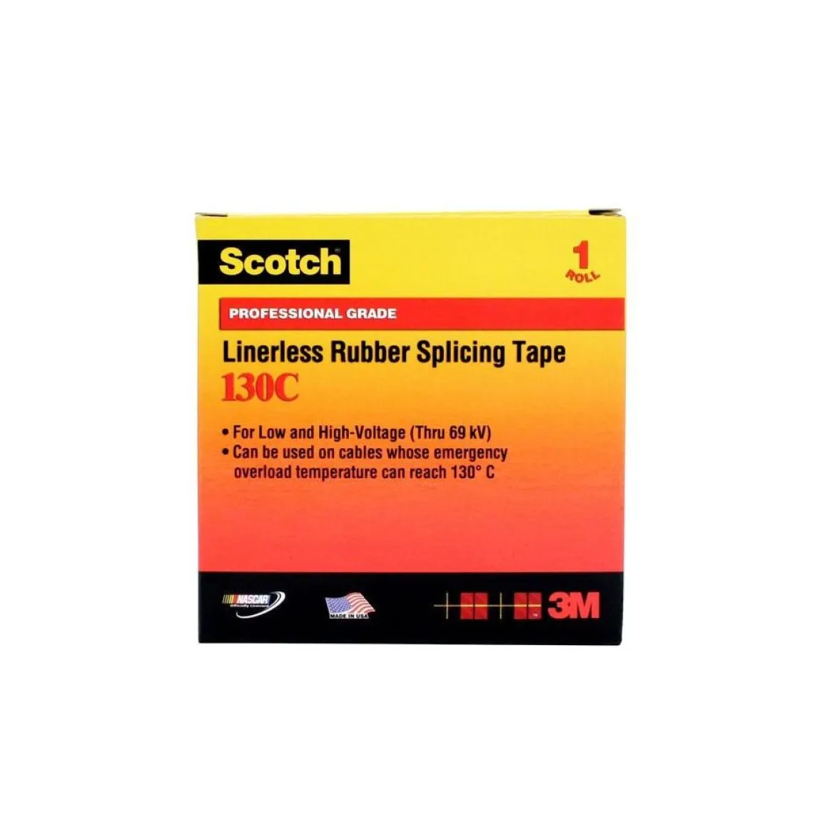 3M 1-1/2"X30' Black Linerless Rubber Splicing Tape 130C (130C-1-1/2")
