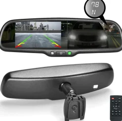 Master Tailgaters 10.5" OEM Rear View Mirror with 4.3" LCD Screen + Dimming + Adjustable Guide Lines + Compass & Temperature | Rearview Universal Fit | Auto Adjusting Brightness LCD | Anti Glare | Original Mirror Replacement (MR-43-A2DTC)
