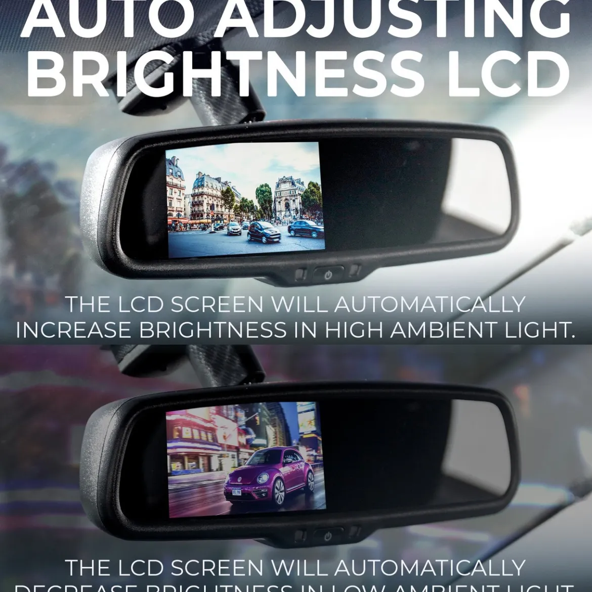 Master Tailgaters 10.5" OEM Rear View Mirror with 4.3" LCD Screen + Dimming + Adjustable Guide Lines + Compass & Temperature | Rearview Universal Fit | Auto Adjusting Brightness LCD | Anti Glare | Original Mirror Replacement (MR-43-A2DTC)