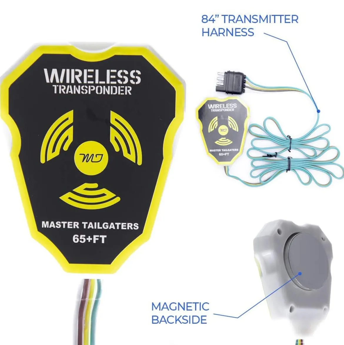 Master Tailgaters Wireless Trailer Tow Lights - Magnetic Mount - 65 Feet Range - 4 Pin Flat Blade Connection (MT-WT02)