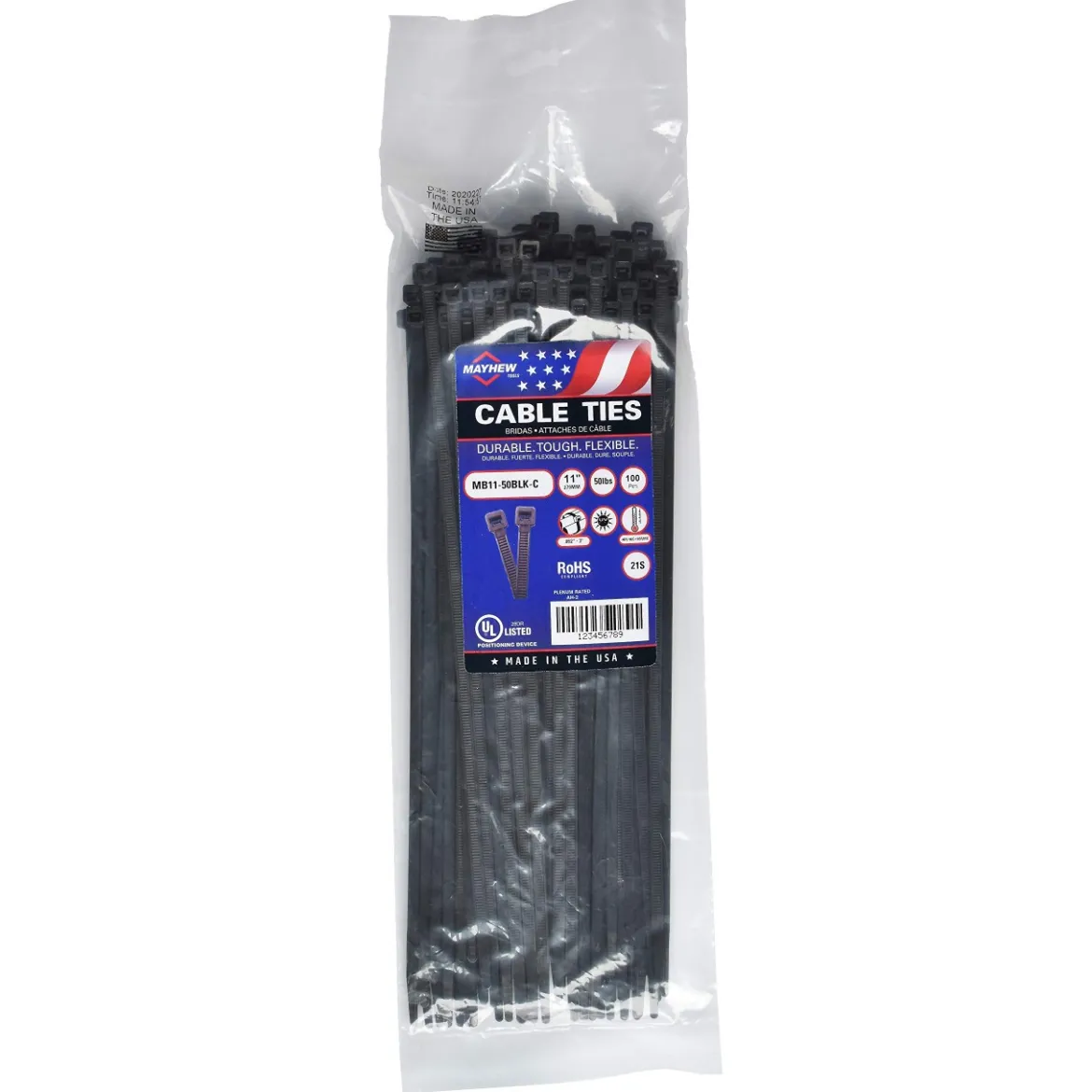 Mayhew 11" Black Standard UV Cable Ties (MB11-50BLK-C)