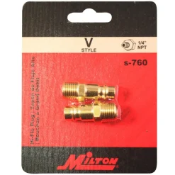 Milton S760 1/4" MNPT Male V-Style High Flow Plug, (Brass) 2 pcs