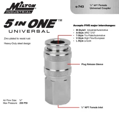 Milton S743 Universal Coupler, 1/4" body; 1/4" FNPT