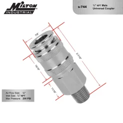 Milton S744 Universal Coupler, 1/4" body; 1/4" MNPT
