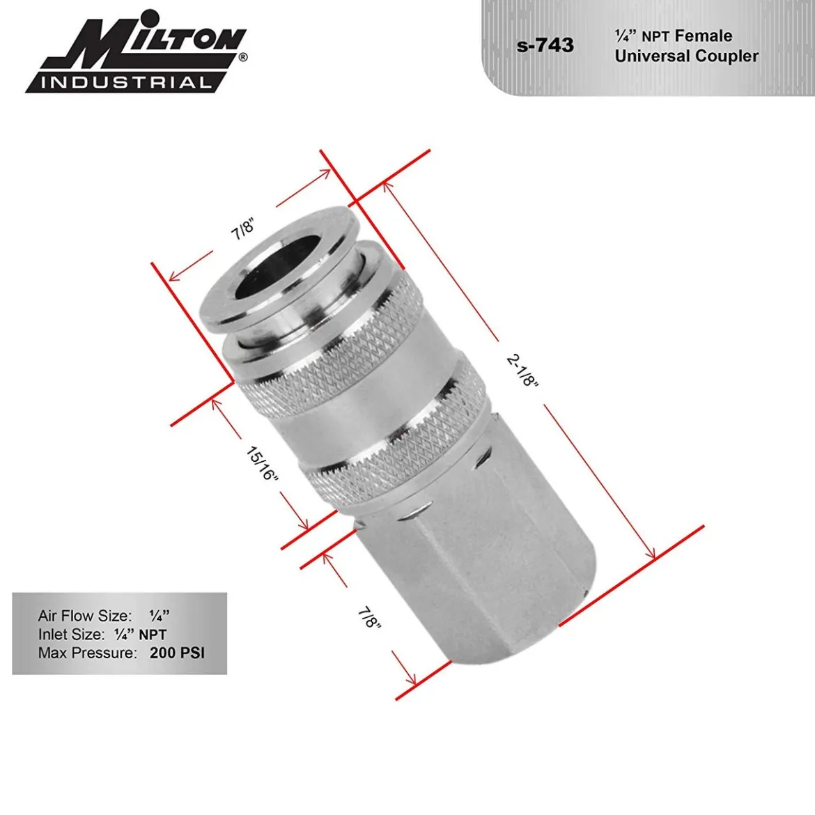 Milton S-743 Universal Quick-Connect Coupler, 1/4" FNPT